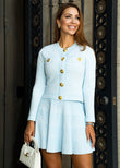 ShopPegasi Carina pleated knit skirt and cardigan set with button details, a chic two-piece knitwear outfit for versatile day-to-night wear