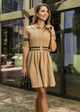  Chic Giulia fit-and-flare pleated midi dress at ShopPegasi with feminine button details, designed for polished yet modern styling.