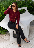 Black High - Waist Tailored Pants with Chain - shoppegasi