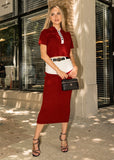 Sienna ribbed knit top and midi skirt set in deep red