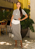 Sienna ribbed knit top and midi skirt set in soft grey