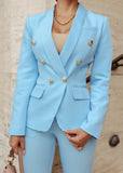 Trendy sky blue power suit with a tailored fit – blazer and trousers combo