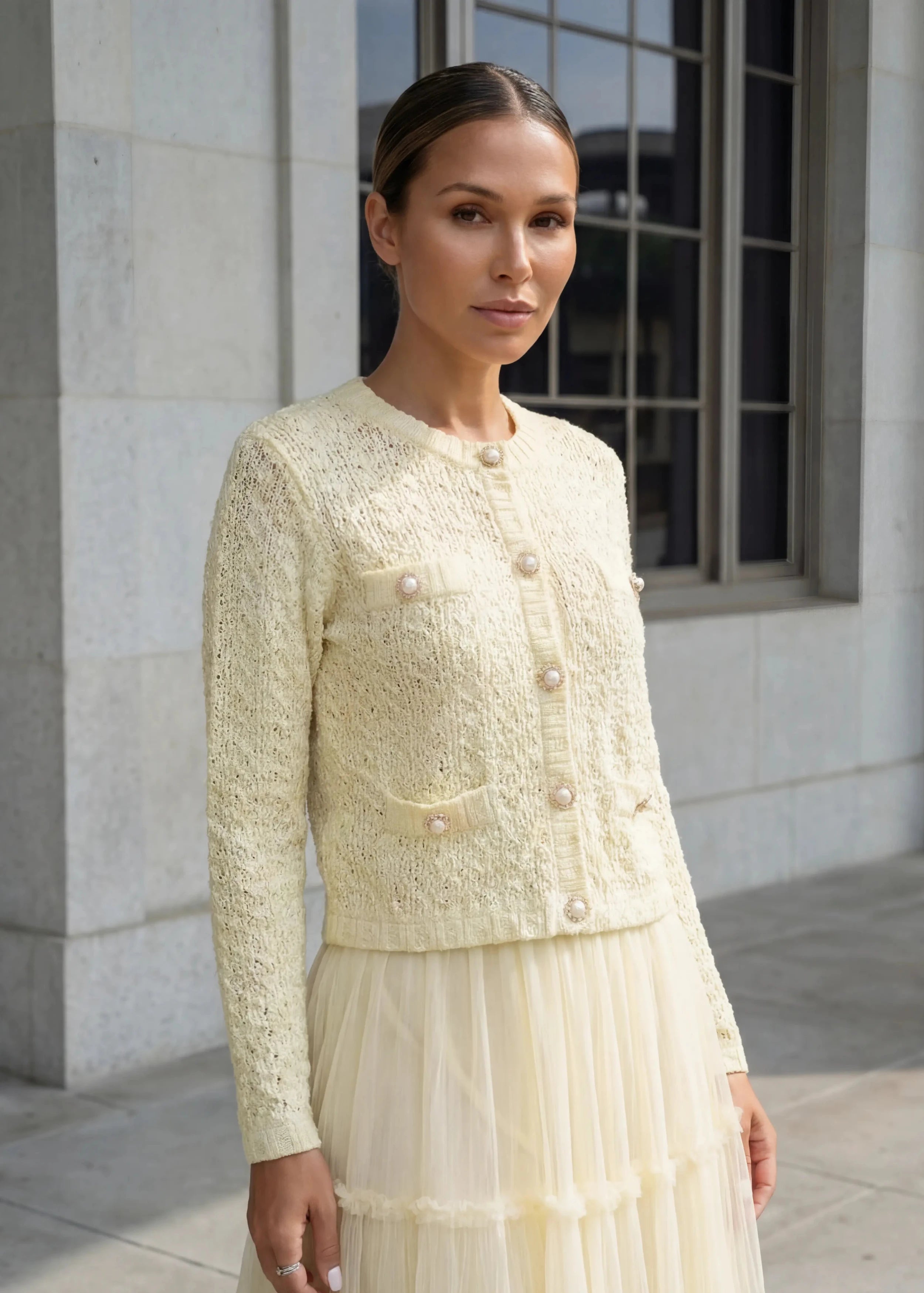 Yellow Tiered Tulle Two-Piece Set – Romantic Ruffle Skirt & Crop Top