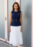 navy and ivory structured midi dress for women elegant outfit