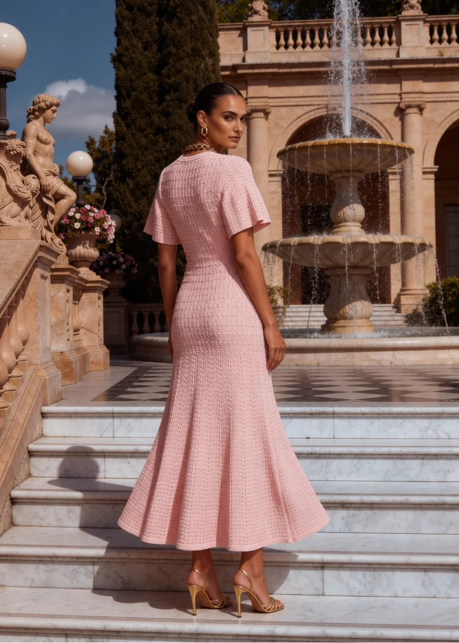 Beatrice Pink Pointelle Dress