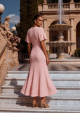 Back view of the Beatrice pink pointelle knit dress