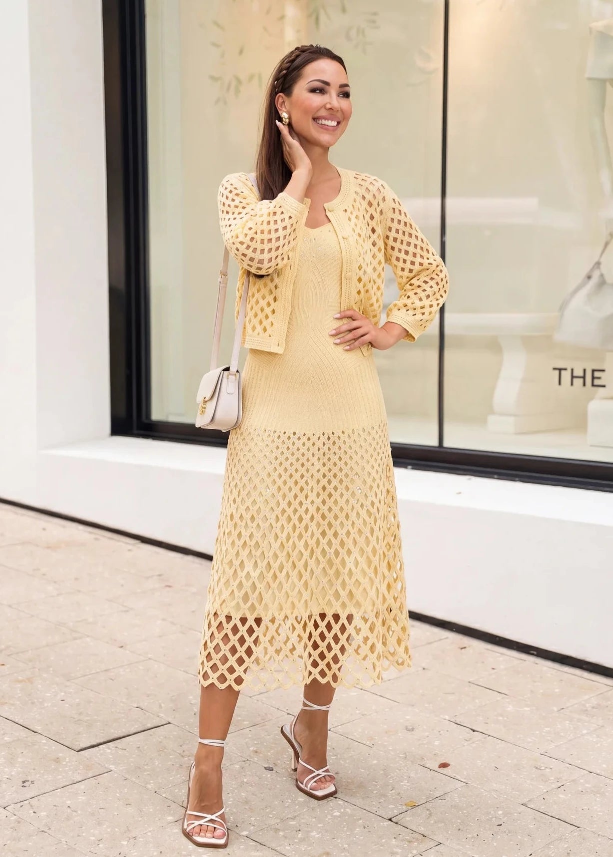 Bianca Ribbed Knit Midi Dress in Buttery Yellow