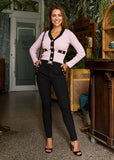 Black High - Waist Slim Pants with Gold Buttons - shoppegasi