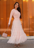 Blush tiered tulle coordinated set for women’s fashion with soft feminine silhouette