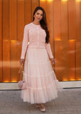 Blush tiered tulle set front view with layered skirt and elegant top