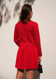 Chic red knit cardigan and skirt styled for dinner dates and evening looks