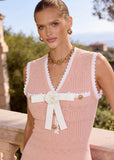 Crochet trim maxi dress in soft pink with a fitted bodice and elegant finish