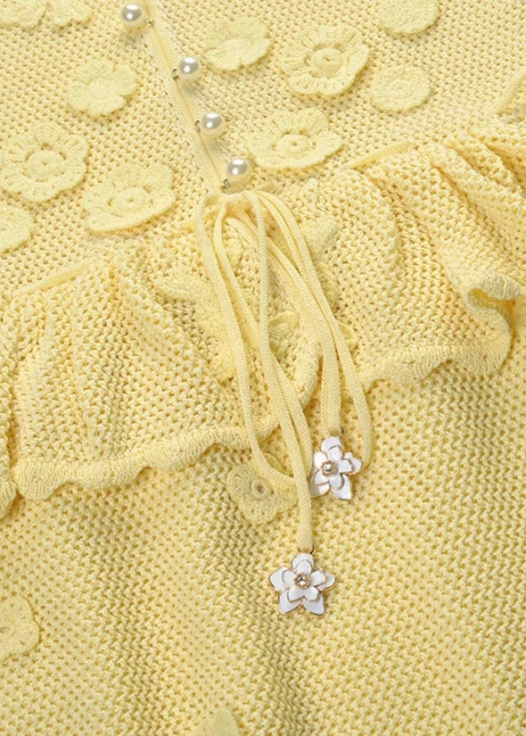 Fleur Yellow Floral Crochet Peplum Mini Dress