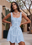 Capri Sky Blue Crochet Mini Dress
