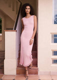 Delphine Blush Pink Lace Hem Knit Midi Dress