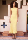 Soleil Yellow Lace Hem Knit Midi Dress