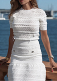 Monaco Ivory Textured Knit Top & Skirt Set