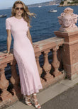 Cosima Pink Lace-Trim Ribbed Knit Maxi Dress