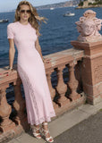 Cosima Pink Lace-Trim Ribbed Knit Maxi Dress