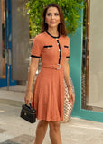 Simone Rust Pointelle Knit Belted Dress