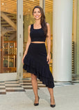 Vittoria Black Crop Top & Asymmetric Ruffle Midi Skirt Set