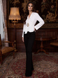 Ottavia White Contrast-Stitch Belted Blouse