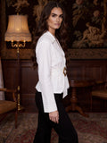 Ottavia White Contrast-Stitch Belted Blouse