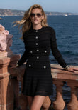 Vesper Black Crystal-Button Lace-Knit Cardigan & Skirt Set