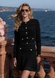 Vesper Black Crystal-Button Lace-Knit Cardigan & Skirt Set