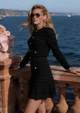 Vesper Black Crystal-Button Lace-Knit Cardigan & Skirt Set