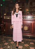 Anouk Pink Pointelle Knit Peplum Maxi Dress