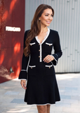 Caterina Black Tweed Crochet-Trim Knit Dress