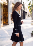 Caterina Black Tweed Crochet-Trim Knit Dress