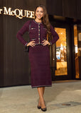 Odalys Burgundy Tweed Knit Cardigan & Skirt Set