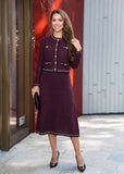 Odalys Burgundy Tweed Knit Cardigan & Skirt Set