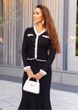 Florentina Black Pearl-Trim Peplum Knit Maxi Dress
