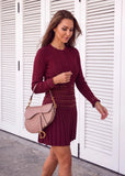 Burgundy Studded Knit Cardigan & Pleated Skirt Set
