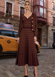 Burgundy & Gold Knit Cardigan & Maxi Dress Set
