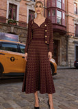 Burgundy & Gold Knit Cardigan & Maxi Dress Set