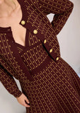 Burgundy & Gold Knit Cardigan & Maxi Dress Set
