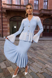 Powder Blue Crystal Knit Cardigan & Mermaid Skirt Set