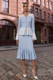 Powder Blue Crystal Knit Cardigan & Mermaid Skirt Set