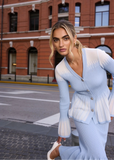 Powder Blue Crystal Knit Cardigan & Mermaid Skirt Set