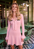 Pink ribbed knit mini dress with bow