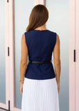 full body structured midi dress with belt and pleated skirt polished look