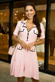 Front view of the Adrianna Rose Pink Peplum Knit Dress