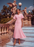 Pink pointelle knit midi dress
