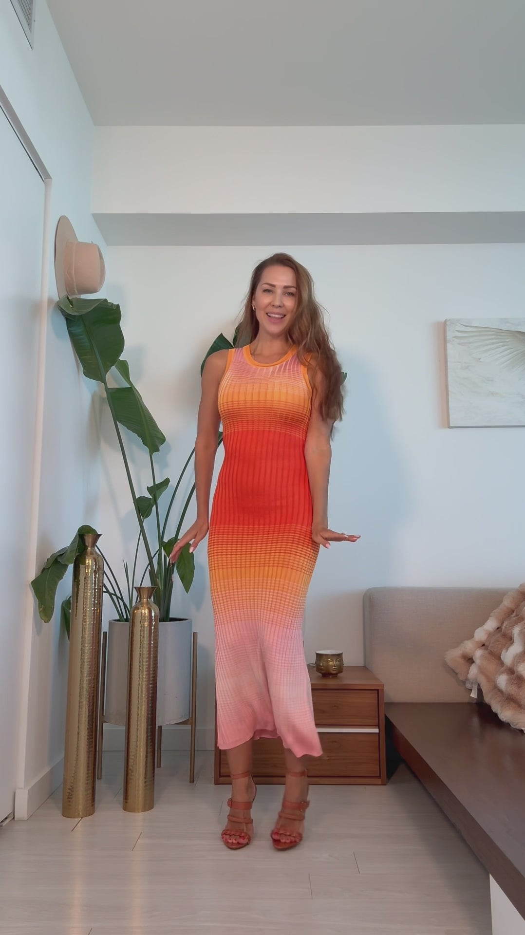 Fiorella Ombre Knit Midi Dress - Orange