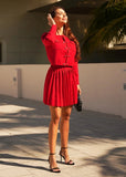 Red knit coordinated set designed for elegant women’s outfits