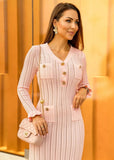 Elegant women’s knit midi dress in blush pink with fitted silhouette